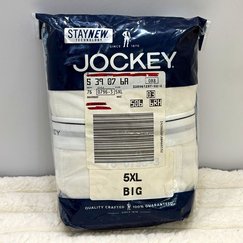 Vintage Jockey StayNew Boxer Briefs 2 Pack 5XL Big Men’s White NOS